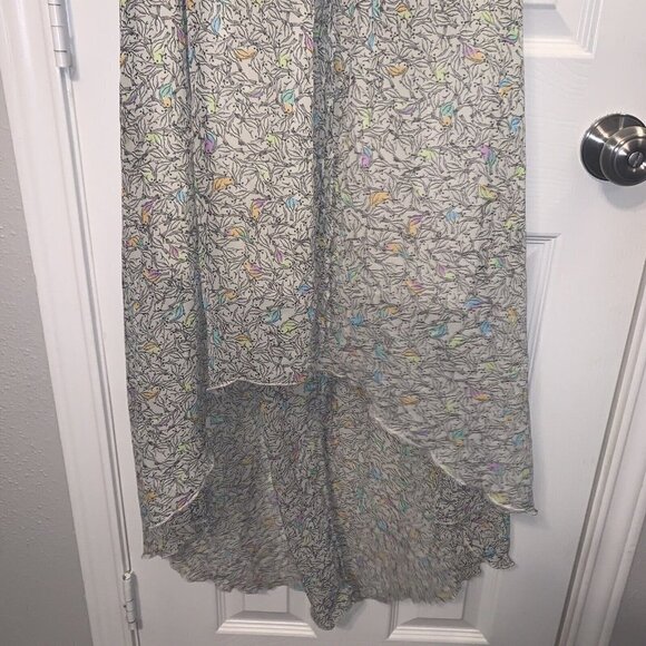 Bebop Bird Print Multi Colored Hi Low Spring Maxi Elastic Waist Dress Size Small - Picture 4 of 9